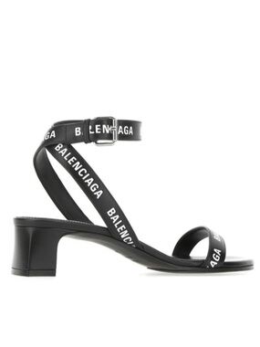 Balenciaga Black Printed Logo Ankle-Strap Block Heel Sandals - 38